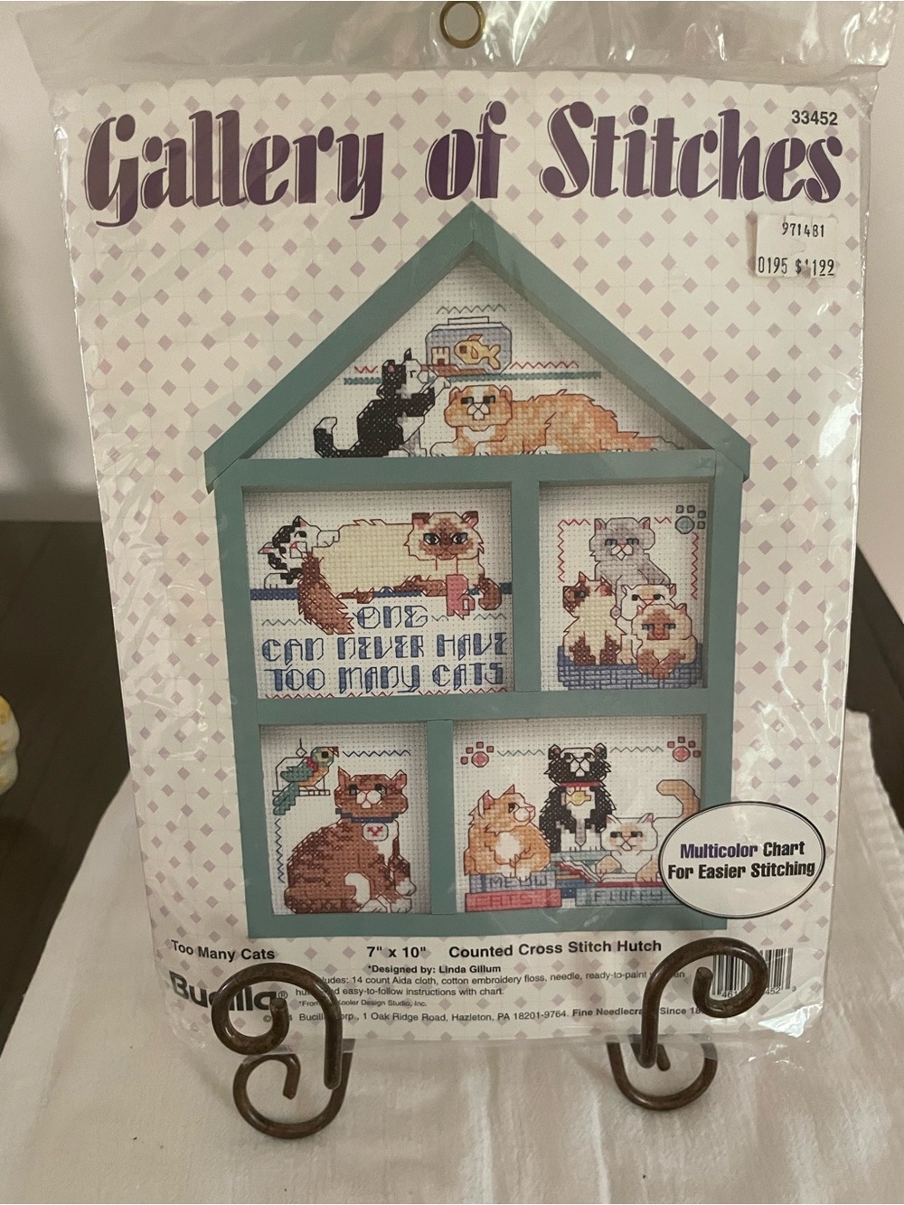 Bucilla Teal-Frame 'Too Many Cats' Counted Cross Stitch Hutch